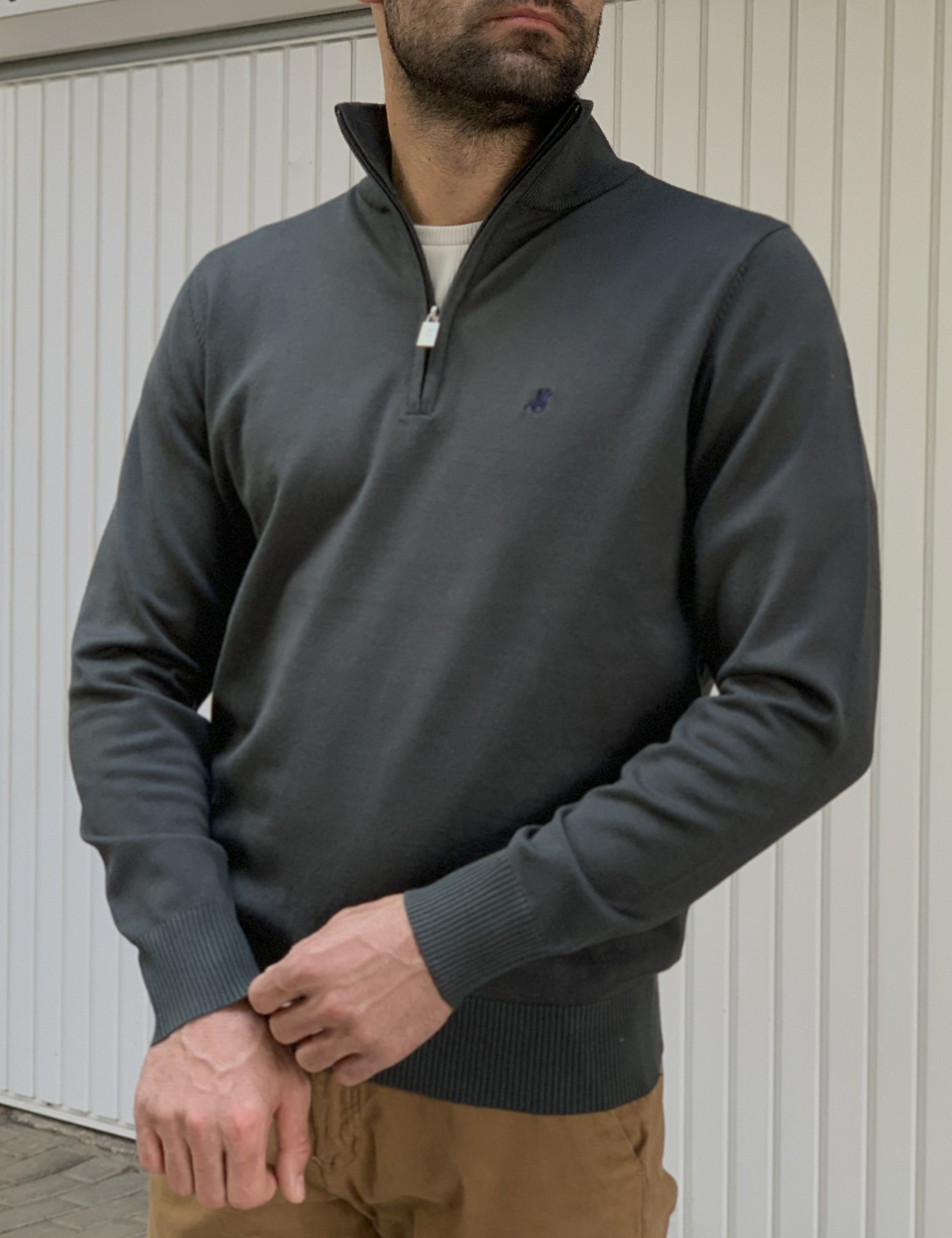 US Grand Polo ανδρικό κυπαρισσί πλεκτό πουλόβερ με γιακά USTR202P φωτογραφία